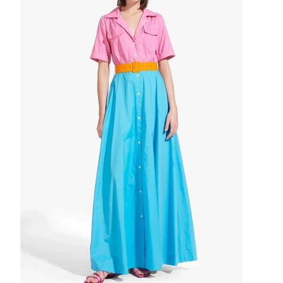 Staud Millie Dress Wild Orchid Monarch Bright Blue Colorblock Size 6 - Picture 1 of 13